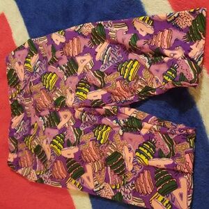 LuLaRoe Purple Pink Green Yellow Cupcake Print Leggings